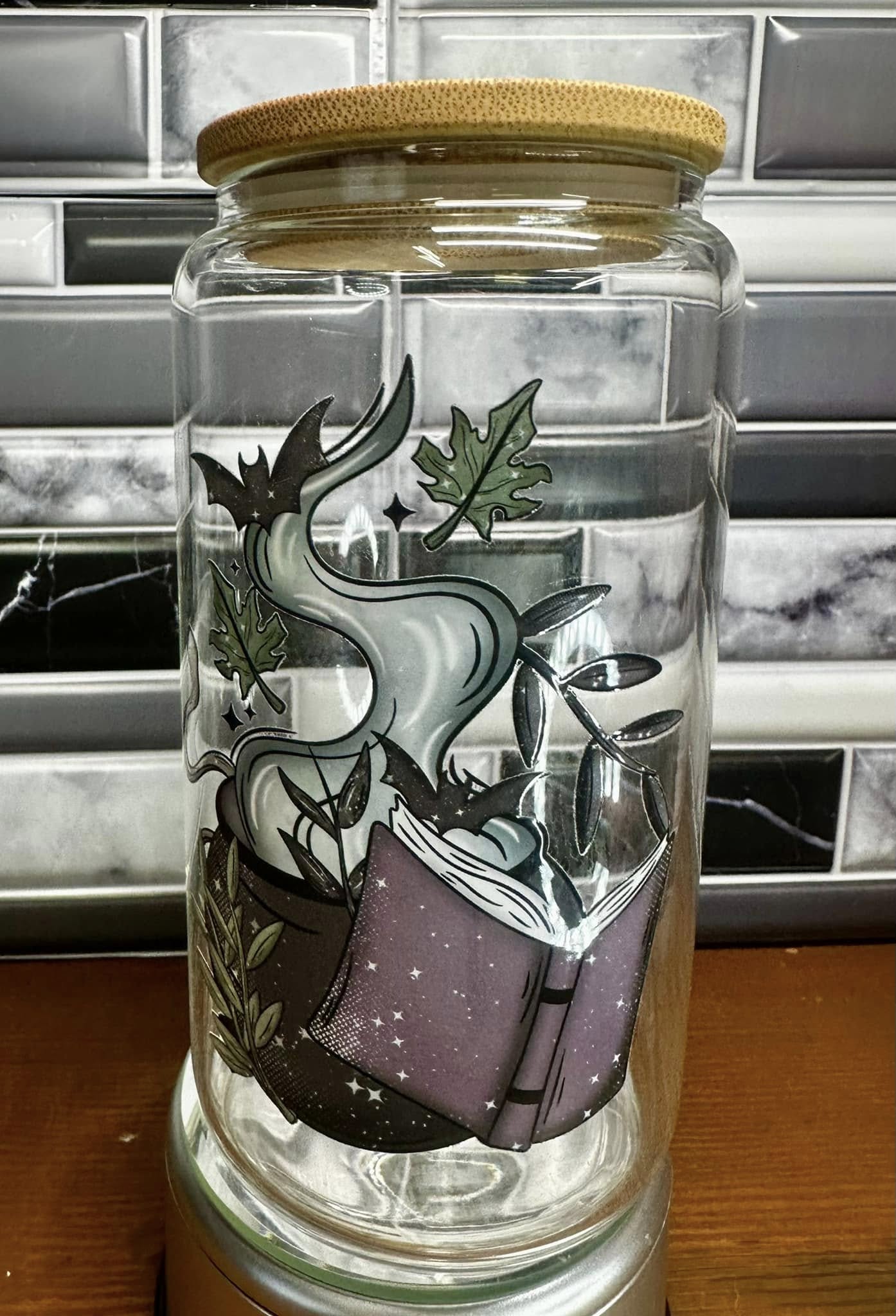 Mystical Cauldron & Spellbook 16oz Glass Tumbler