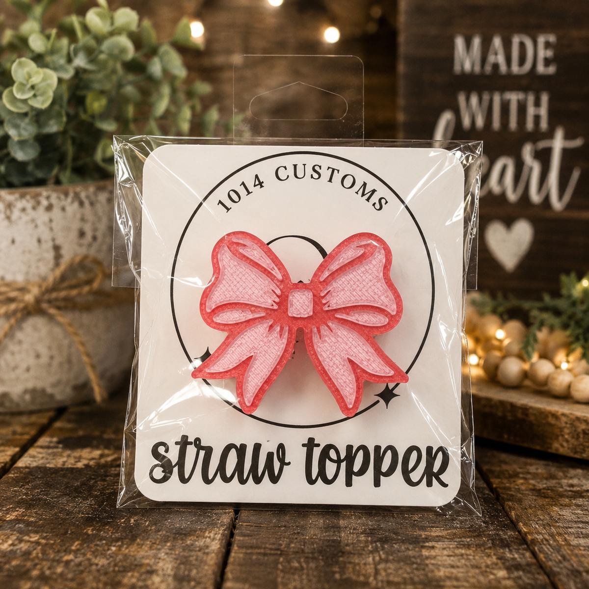 Pink Bow Straw Topper - 10mm Tumbler Accessory