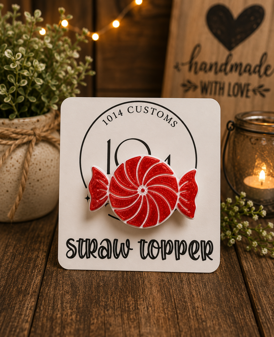 Peppermint Candy Straw Topper - 10mm