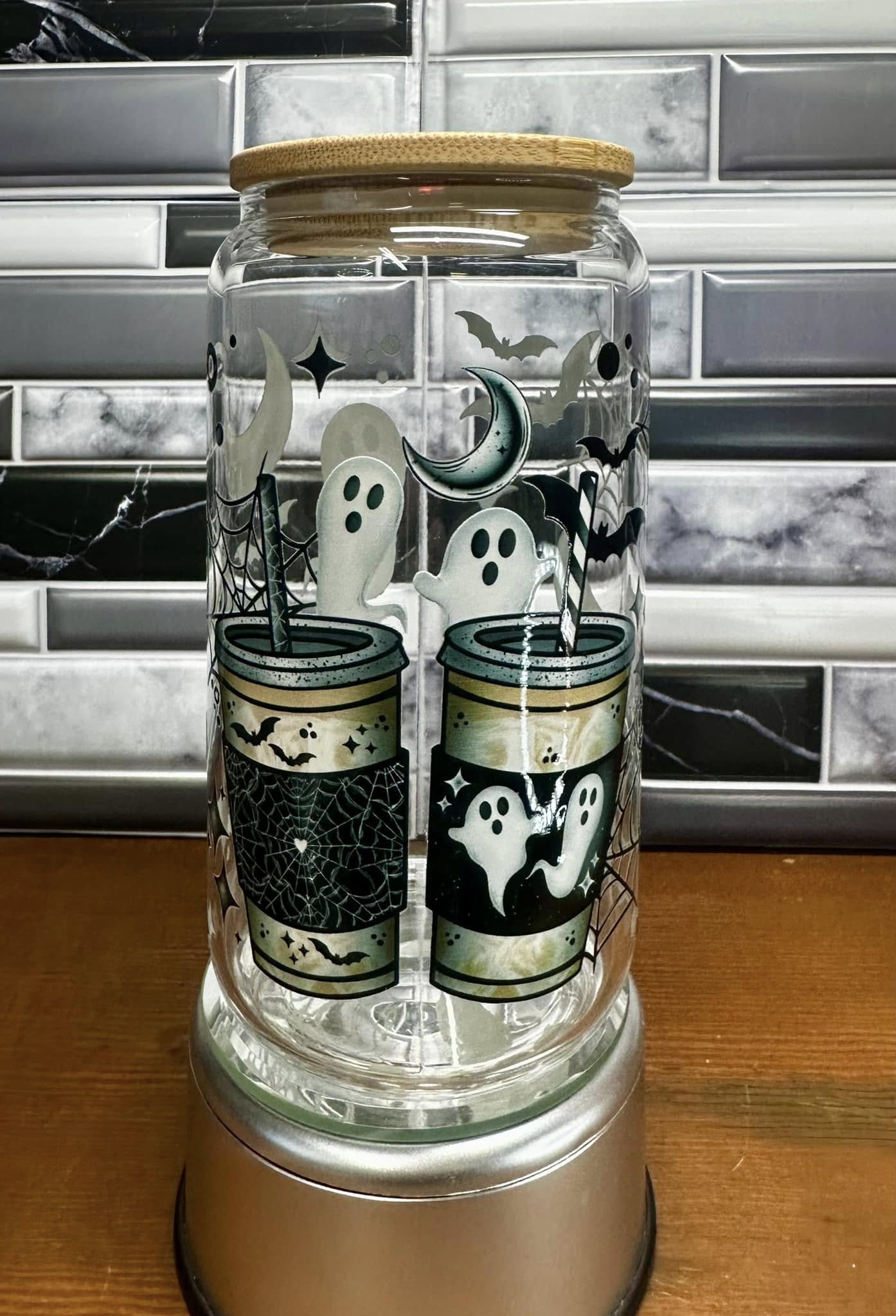 Spooky Ghost Coffee 16oz Glass Tumbler