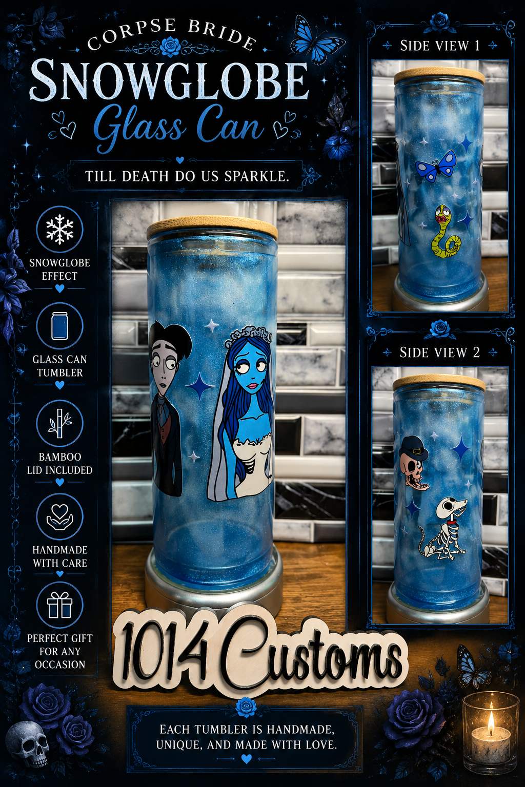 Deathly Bride & Groom 20 oz Snowglobe Tumbler