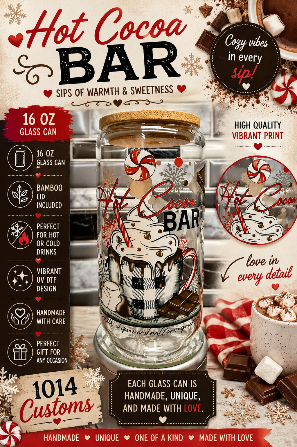 Hot Cocoa Bar Glass 16 oz