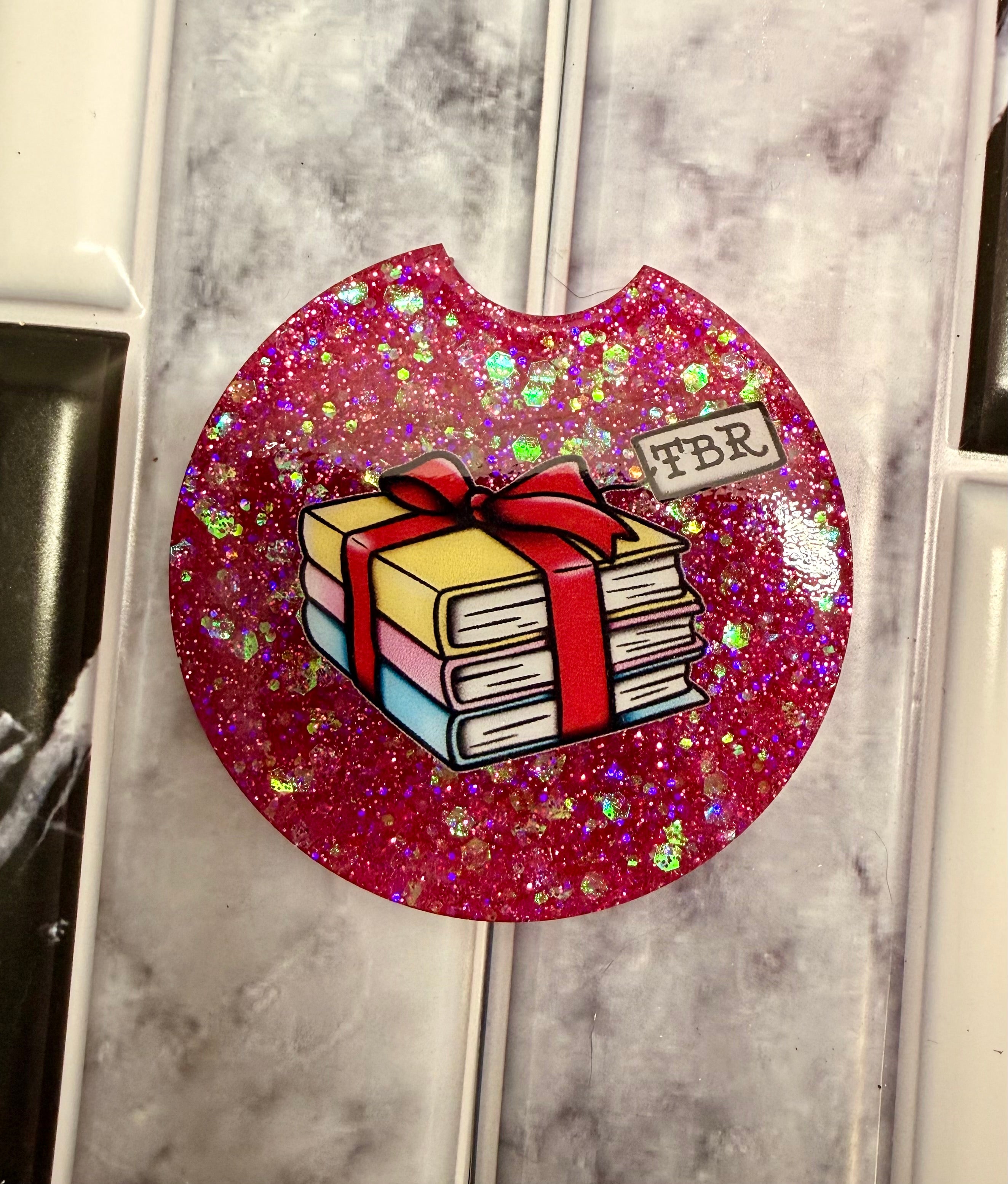 Hot Pink TBR Car Coaster - Book Lover Gift
