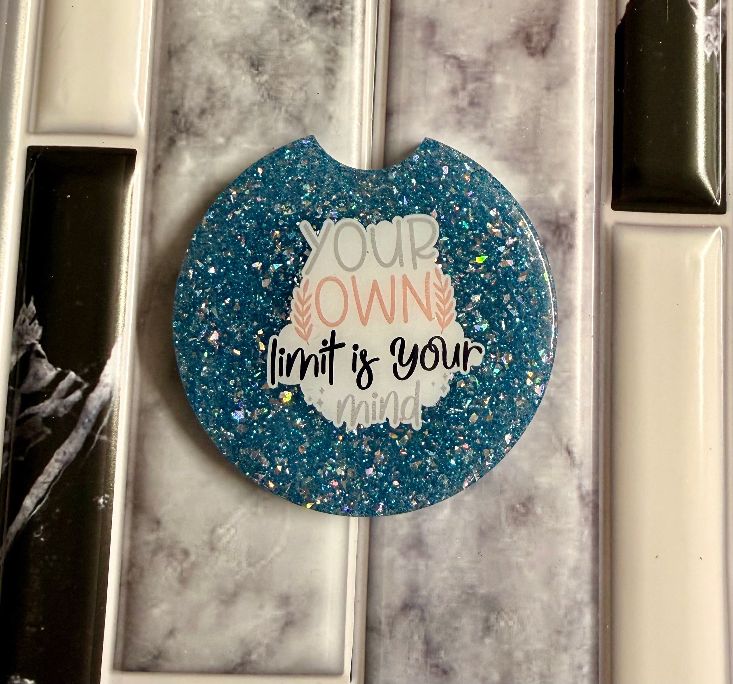 Sparkly Blue Car Coaster - Motivational Quote
