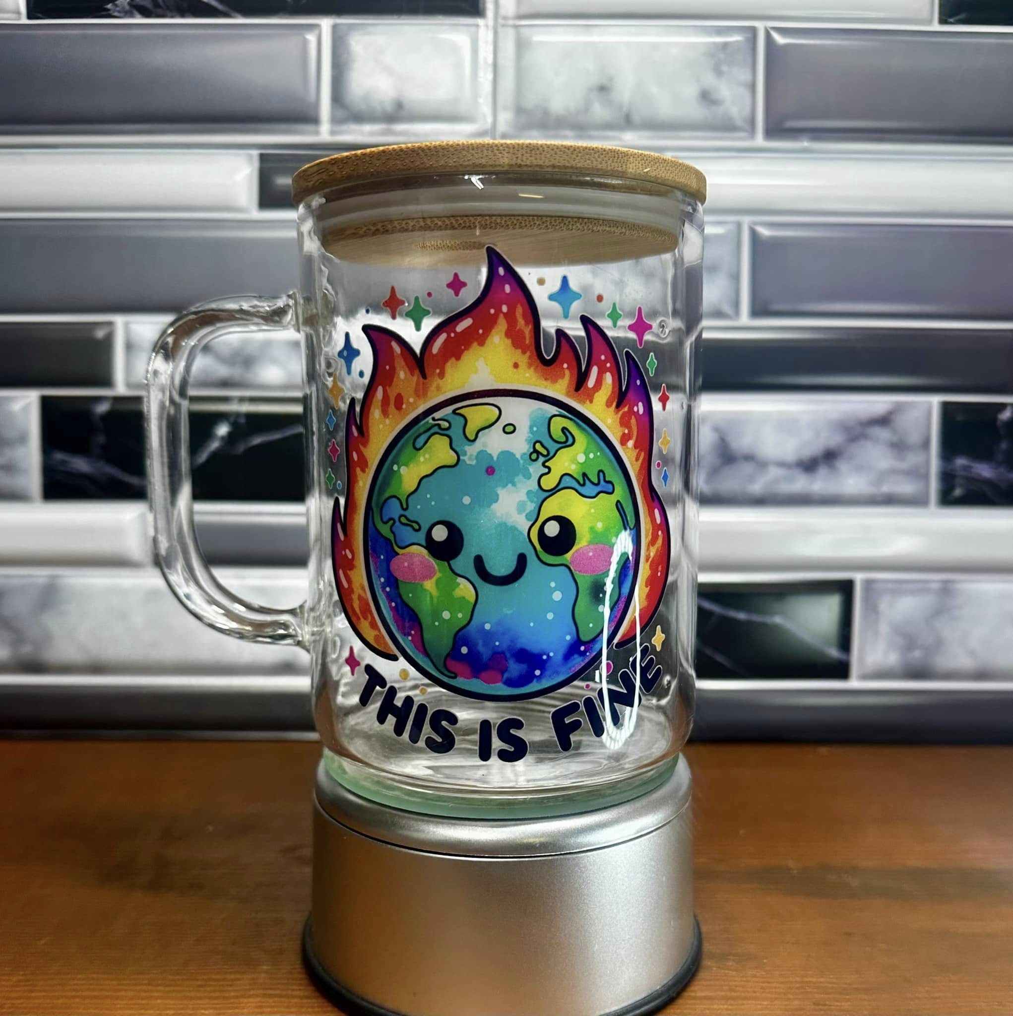 This is Fine 16oz Burning Earth Glass Mug