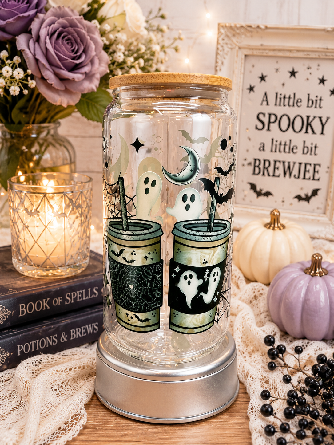 Spooky Ghost Coffee 16oz Glass Tumbler